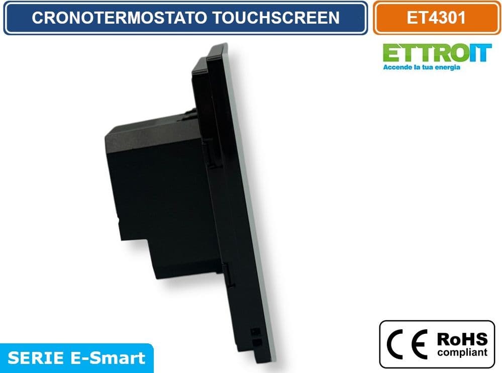 ETTROIT ET4301 CRONOTERMOSTATO TOUCH SCREEN AC 230V PROGRAMMABILE DA INCASSO SU SCATOLA 503 BIANCO - 3