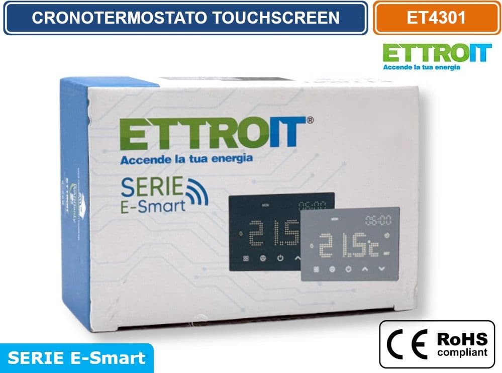 ETTROIT ET4301 CRONOTERMOSTATO TOUCH SCREEN AC 230V PROGRAMMABILE DA INCASSO SU SCATOLA 503 BIANCO - 5