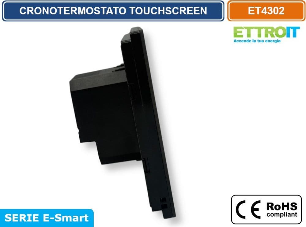 ETTROIT ET4302 CRONOTERMOSTATO TOUCH SCREEN AC 230V PROGRAMMABILE DA INCASSO SU SCATOLA 503 NERO - 4