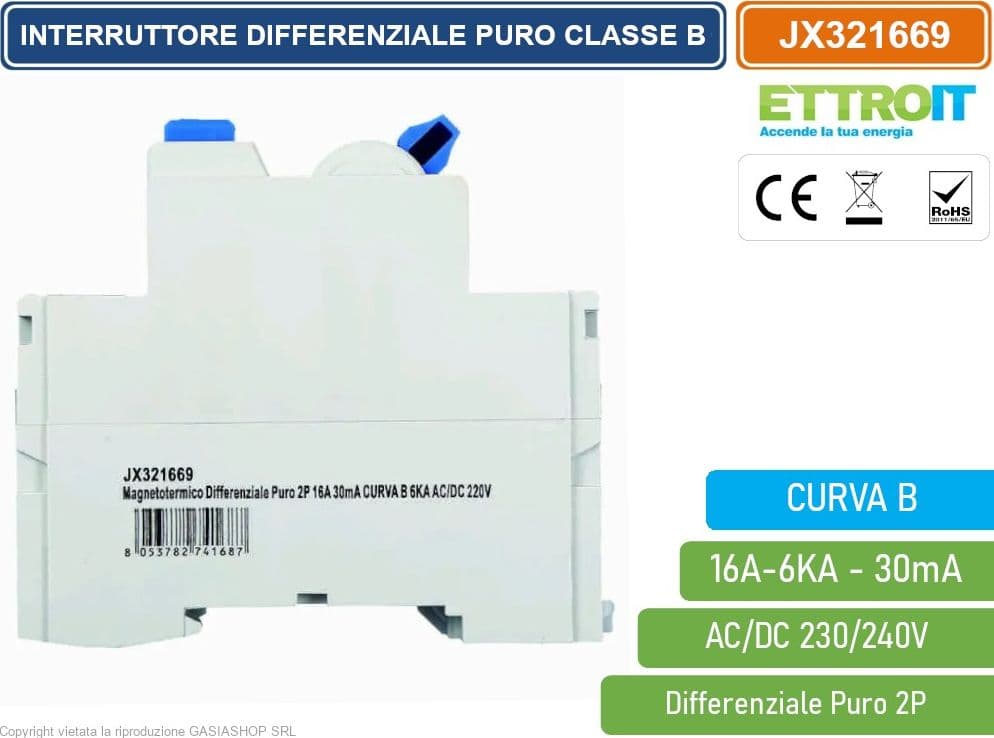 ETTROIT JX321669 INTERRUTTORE MAGNETOTERMICO DIFFERENZIALE PURO 2P 16A 30mA 6KA AC/DC 220V CURVA B - 3