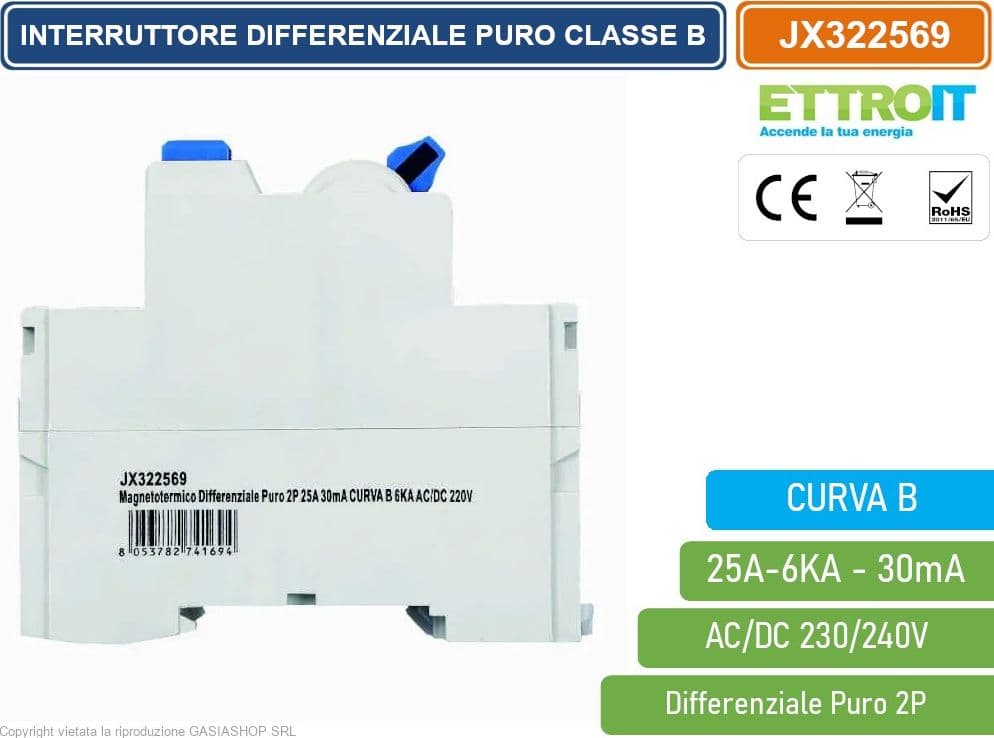 ETTROIT JX322569 INTERRUTTORE MAGNETOTERMICO DIFFERENZIALE PURO 2P 25A 30mA 6KA AC/DC 220V CURVA B - 3