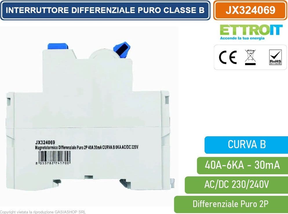 ETTROIT JX324069 INTERRUTTORE MAGNETOTERMICO DIFFERENZIALE PURO 2P 40A 30mA 6KA AC/DC 220V CURVA B - 3