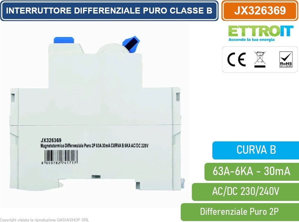 ETTROIT JX326369 INTERRUTTORE MAGNETOTERMICO DIFFERENZIALE PURO 2P 63A 30mA 6KA AC/DC 220V CURVA B - 3