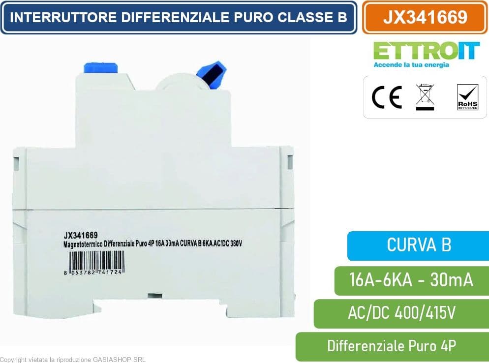 ETTROIT JX341669 INTERRUTTORE MAGNETOTERMICO DIFFERENZIALE PURO 4P 16A 30mA 6KA AC/DC 380V CURVA B - 3