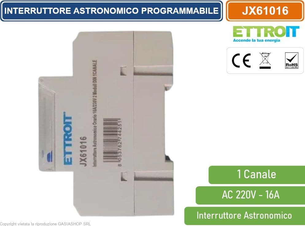 ETTROIT JXR610 INTERRUTTORE ASTRONOMICO SU GUIDA DIN ORARIO SETTIMANALE PROGRAMMABILE 1 CANALE AC 220V 16A - 2