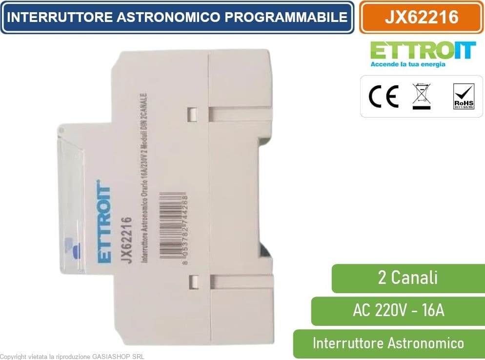 ETTROIT JX62216 INTERRUTTORE ASTRONOMICO SU GUIDA DIN ORARIO SETTIMANALE PROGRAMMABILE 2 CANALE AC 220V 16A - 2
