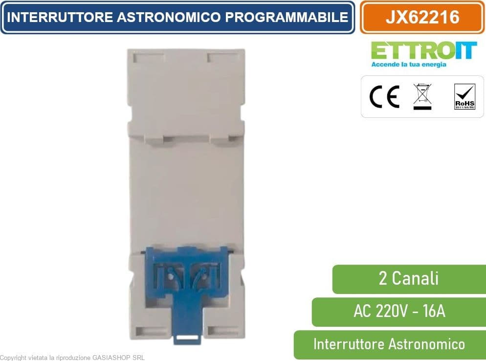 ETTROIT JX62216 INTERRUTTORE ASTRONOMICO SU GUIDA DIN ORARIO SETTIMANALE PROGRAMMABILE 2 CANALE AC 220V 16A - 3