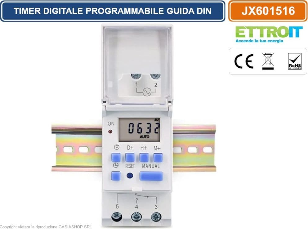 ETTROIT JX601516 TIMER DIGITALE SU GUIDA DIN PROGRAMMABILE 8 PROGRAMMI AC 220V 16A - 2
