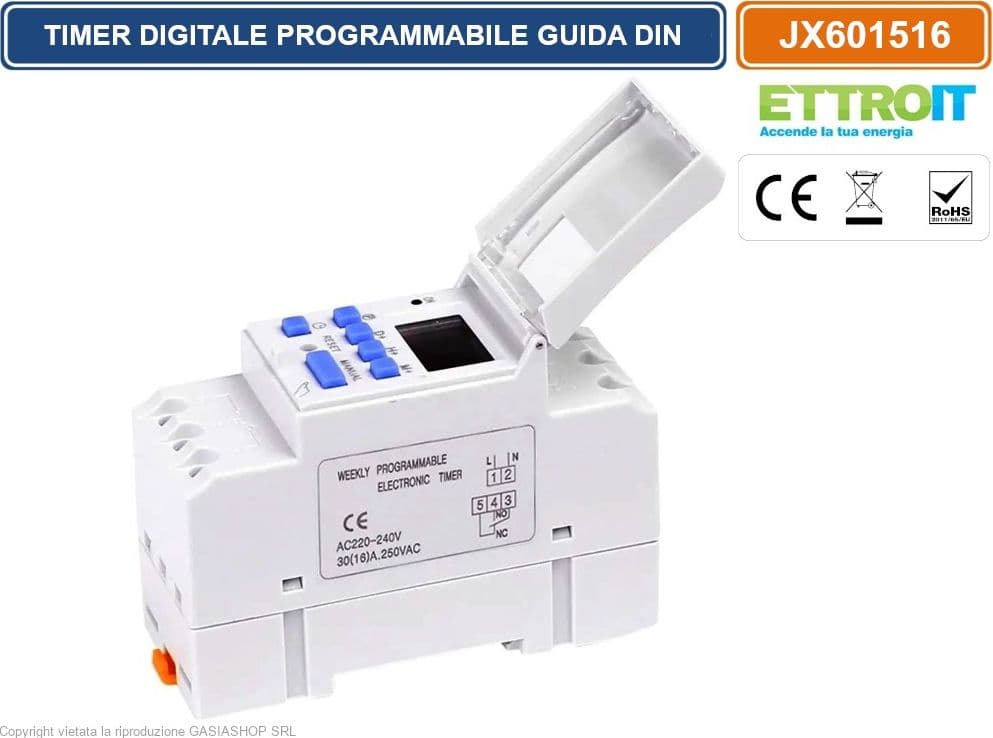 ETTROIT JX601516 TIMER DIGITALE SU GUIDA DIN PROGRAMMABILE 8 PROGRAMMI AC 220V 16A - 3