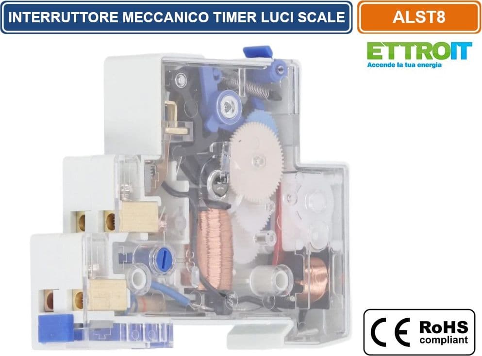 ETTROIT ALST8 INTERRUTTORE MECCANICO TIMER LUCI SCALE SU GUIDA DIN AC 230V 16A - 2