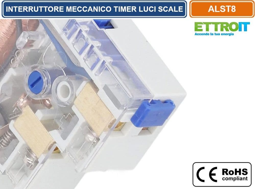 ETTROIT ALST8 INTERRUTTORE MECCANICO TIMER LUCI SCALE SU GUIDA DIN AC 230V 16A - 3