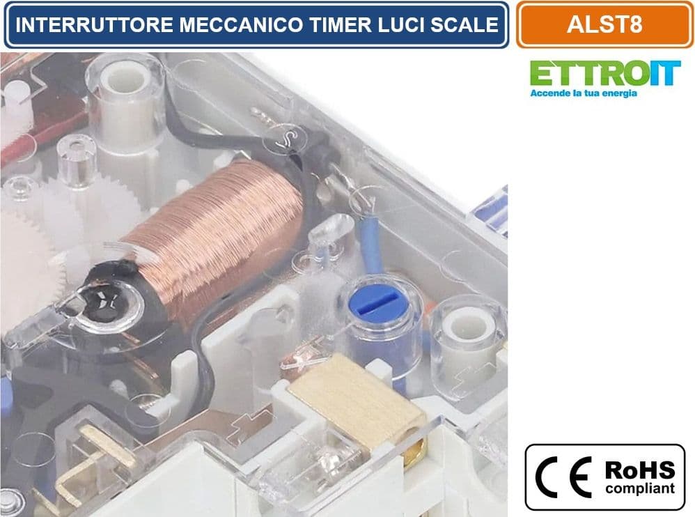 ETTROIT ALST8 INTERRUTTORE MECCANICO TIMER LUCI SCALE SU GUIDA DIN AC 230V 16A - 4