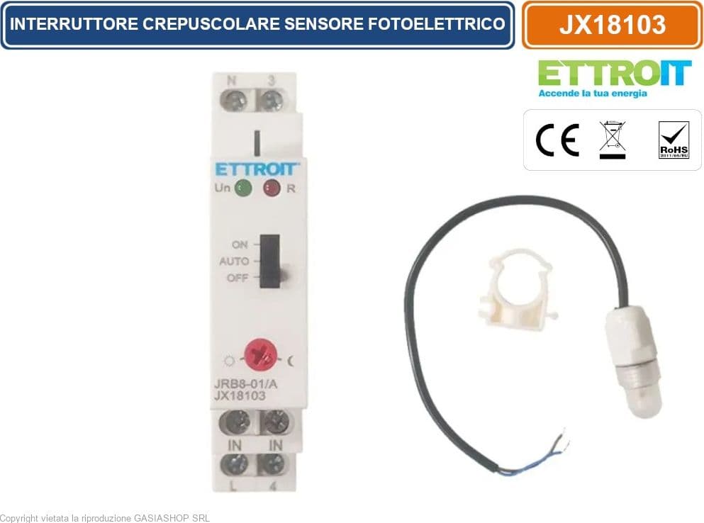 ETTROIT JX18103 INTERRUTTORE CREPUSCOLARE SU GUIDA DIN CON SENSORE FOTOELETTRICO AC 220V 16A - 2