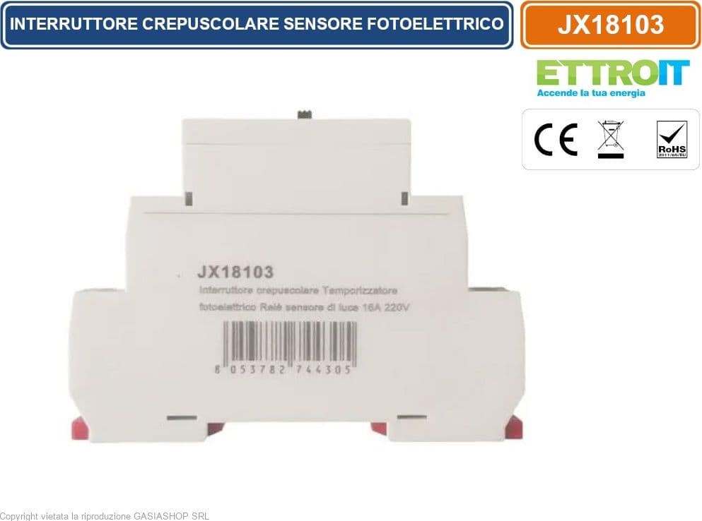 ETTROIT JX18103 INTERRUTTORE CREPUSCOLARE SU GUIDA DIN CON SENSORE FOTOELETTRICO AC 220V 16A - 3