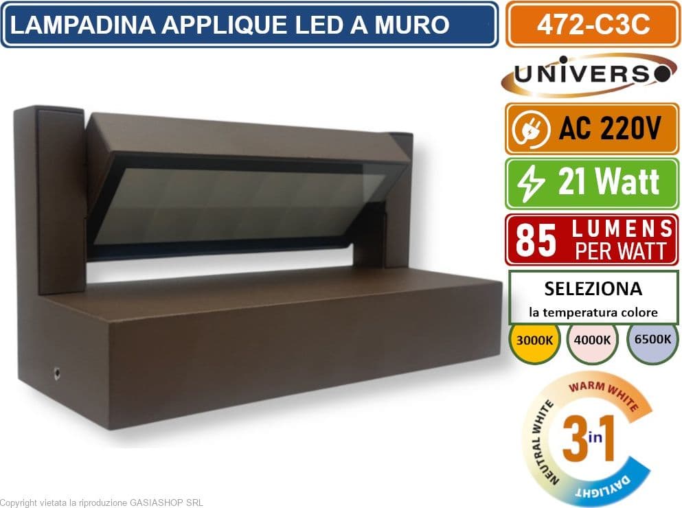 UNIVERSO 472-C3C LAMPADA APPLIQUE LED DA MURO RUOTABILE 21W SMD  CCT 3IN1 CAMBIA COLORE IP65 DA ESTERNO - 2
