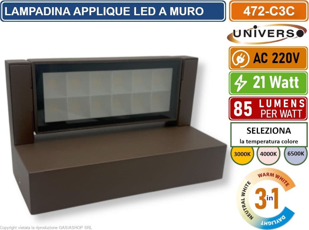 UNIVERSO 472-C3C LAMPADA APPLIQUE LED DA MURO RUOTABILE 21W SMD  CCT 3IN1 CAMBIA COLORE IP65 DA ESTERNO - 3