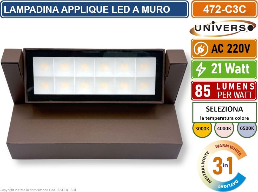 UNIVERSO 472-C3C LAMPADA APPLIQUE LED DA MURO RUOTABILE 21W SMD  CCT 3IN1 CAMBIA COLORE IP65 DA ESTERNO - 4