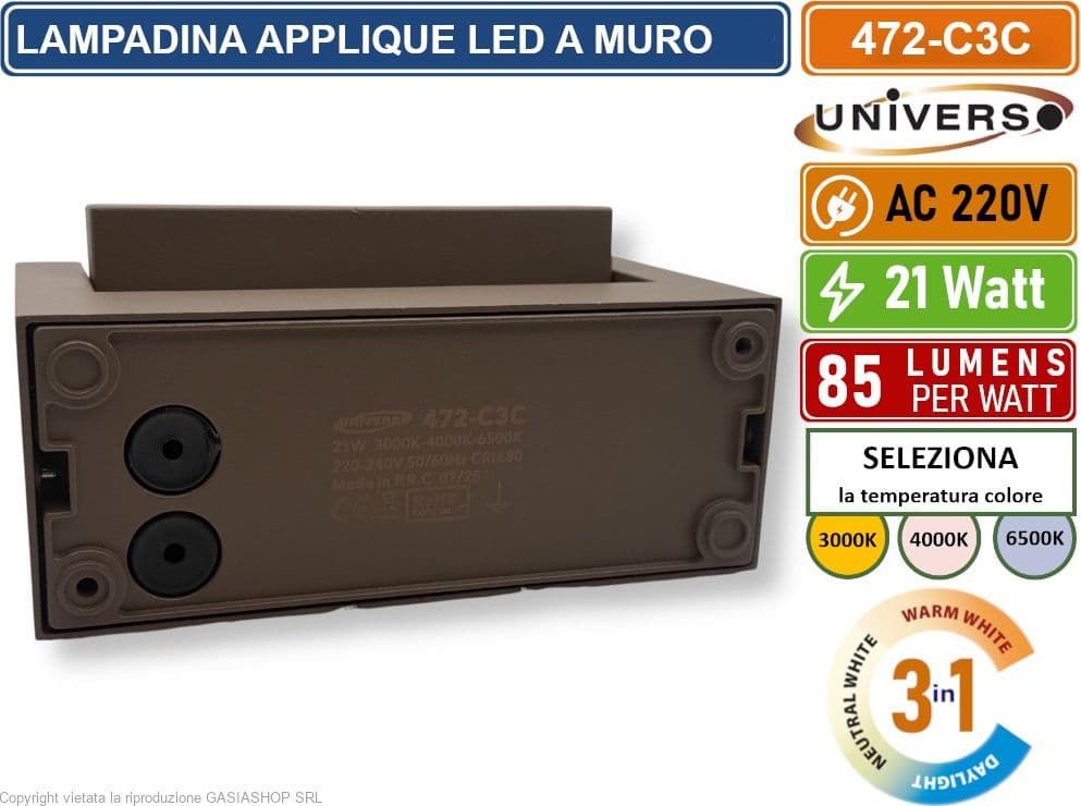 UNIVERSO 472-C3C LAMPADA APPLIQUE LED DA MURO RUOTABILE 21W SMD  CCT 3IN1 CAMBIA COLORE IP65 DA ESTERNO - 5