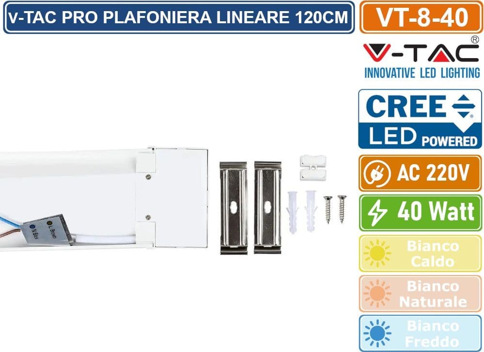 V-TAC VT-8-40 TUBO LED PRISMATICO PLAFONIERA 40W LAMPADINA 120CM CHIP LED CREE IP20- SKU 203506 / 203516 / 203526 - 4