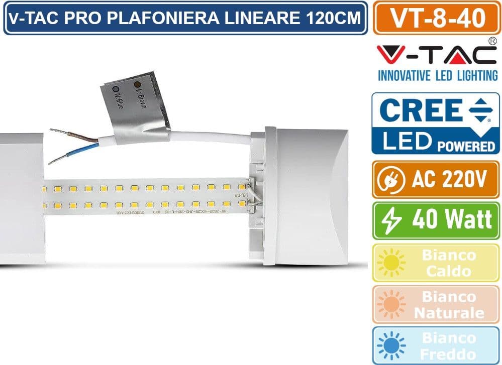 V-TAC VT-8-40 TUBO LED PRISMATICO PLAFONIERA 40W LAMPADINA 120CM CHIP LED CREE IP20- SKU 203506 / 203516 / 203526 - 5