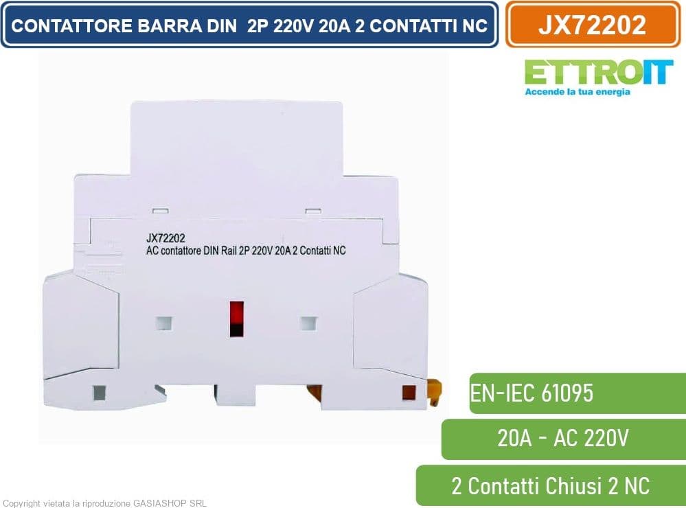 ETTROIT - AC CONTATTORE MODULARE SU BARRA DIN AC 2P 220V 20A 2 CONTATTI CHIUSI NC - 2