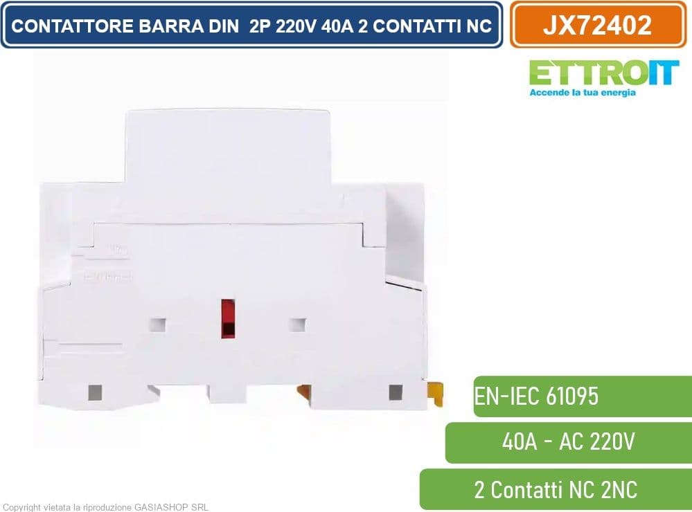 ETTROIT - AC CONTATTORE MODULARE SU BARRA DIN 2P AC 220V 40A 2 CONTATTI CHIUSI NC - 2