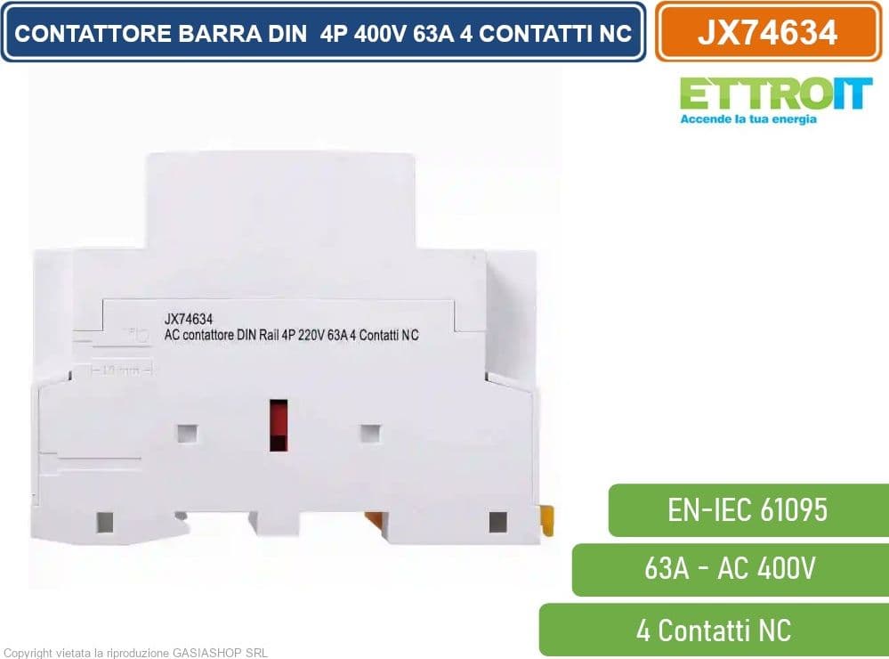ETTROIT - CONTATTORE MODULARE SU BARRA DIN 4P 63A 400V 4 CONTATTI CHIUSI NC - 2