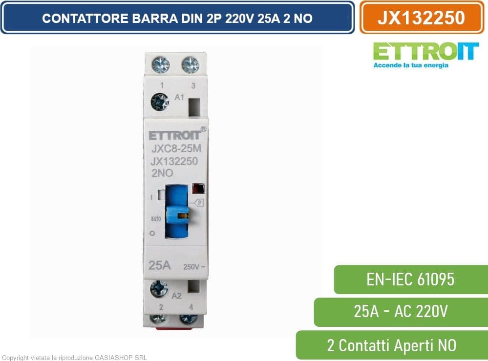 ETTROIT JX132250 CONTATTORE DOMESTICO DIN AC 220V 2P 25A 50HZ CON INTERRUTTORE DI CONTROLLO MANUALE 2 CONTATTI APERTI NO - 2