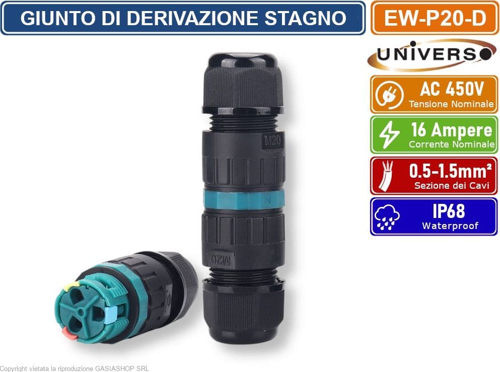 UNIVERSO EW-P20-D CONNETTORE GIUNTO A TENUTA STAGNA IMPERMEABILE IP68 - 2
