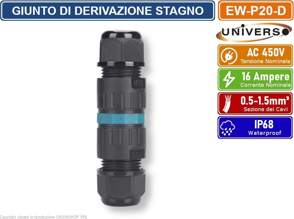 UNIVERSO EW-P20-D CONNETTORE GIUNTO A TENUTA STAGNA IMPERMEABILE IP68 - 3