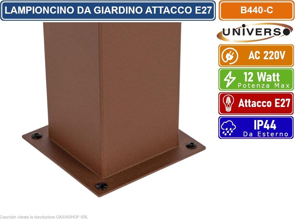 UNIVERSO B440 LAMPIONCINO PALO DA GIARDINO QUADRATO CON FISSAGGIO A TERRA PER LAMPADINE E27 ROSSO RUGGINE IP44 - 3