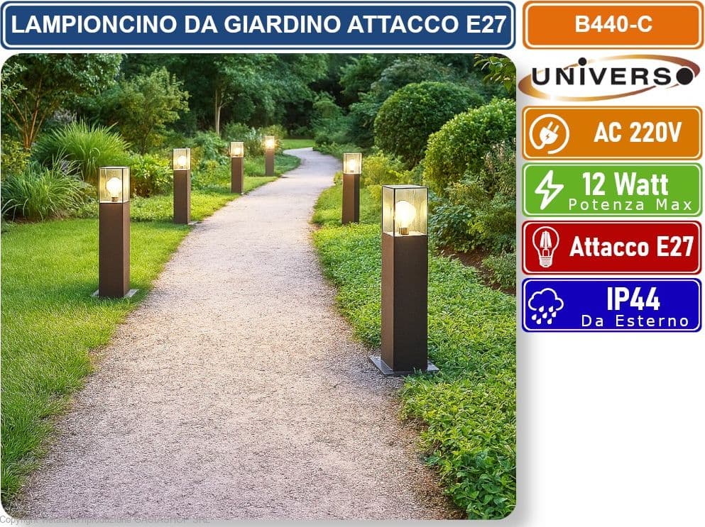 UNIVERSO B440 LAMPIONCINO PALO DA GIARDINO QUADRATO CON FISSAGGIO A TERRA PER LAMPADINE E27 ROSSO RUGGINE IP44 - 4