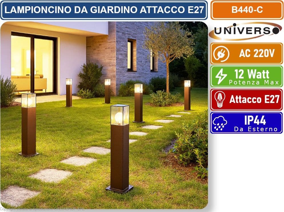 UNIVERSO B440 LAMPIONCINO PALO DA GIARDINO QUADRATO CON FISSAGGIO A TERRA PER LAMPADINE E27 ROSSO RUGGINE IP44 - 5