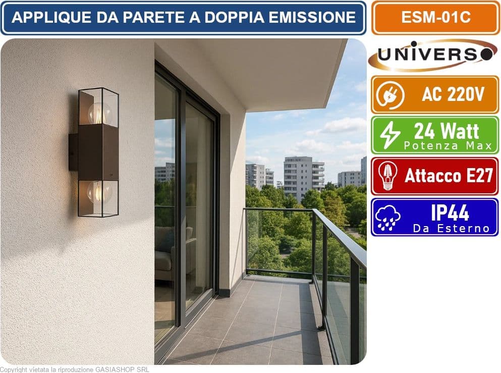 UNIVERSO ESM-01C APPLIQUE DOPPIA EMISSIONE CON PORTALAMPADA E27 DA ESTERNO IP44 ROSSO RUGGINE - 5