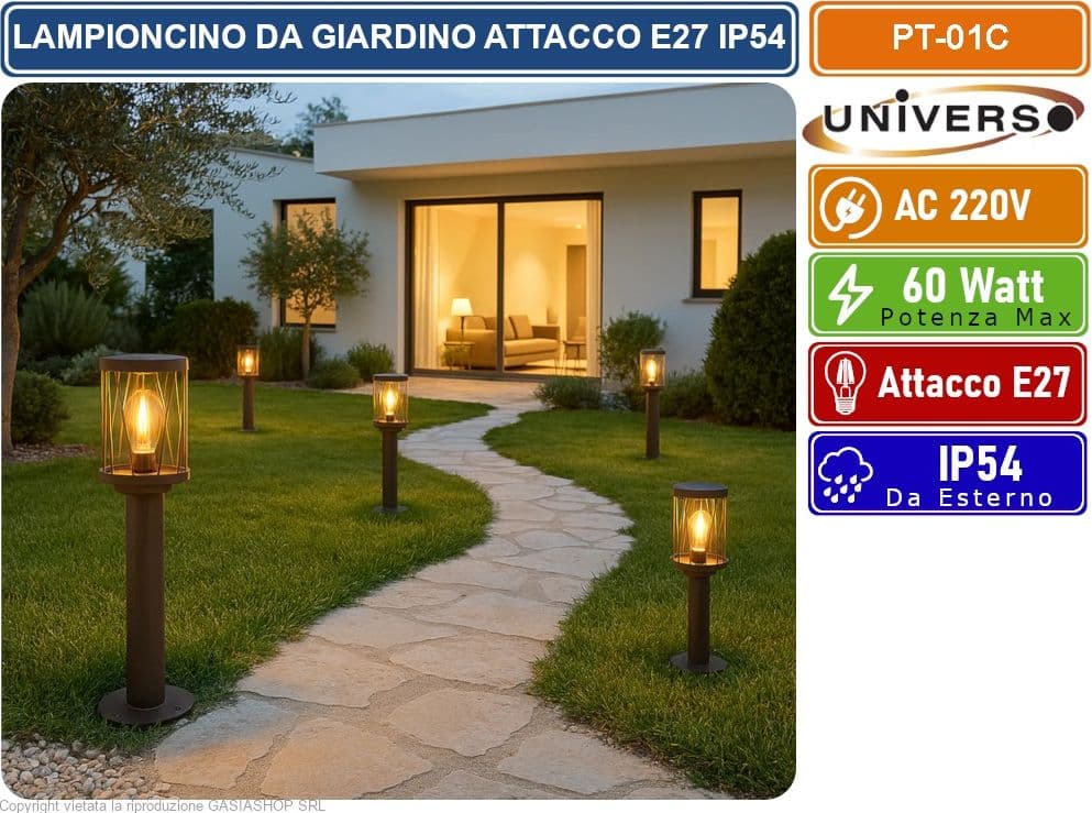 UNIVERSO PT-01C LAMPIONCINO DA GIARDINO IN ALLUMINIO ROSSO RUGGINE CON ATTACCO E27 DA ESTERNO IP54 - 2