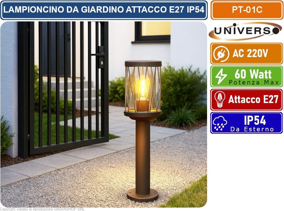 UNIVERSO PT-01C LAMPIONCINO DA GIARDINO IN ALLUMINIO ROSSO RUGGINE CON ATTACCO E27 DA ESTERNO IP54 - 3