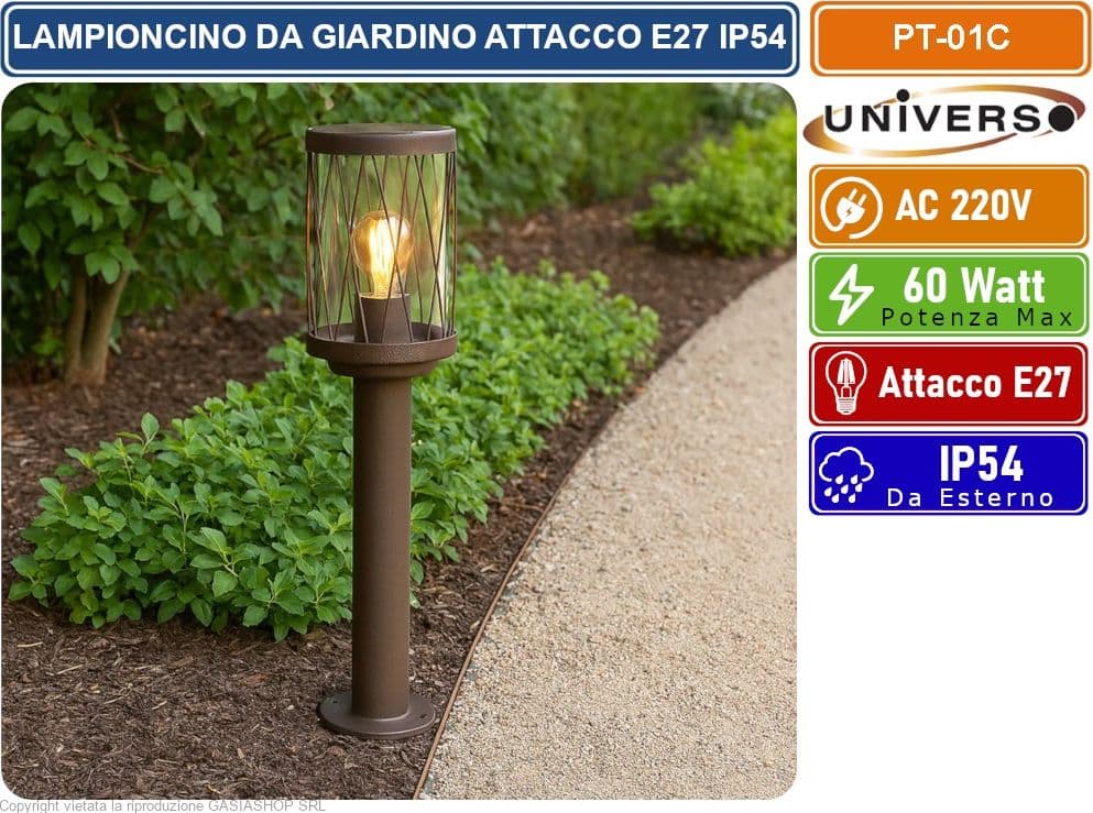 UNIVERSO PT-01C LAMPIONCINO DA GIARDINO IN ALLUMINIO ROSSO RUGGINE CON ATTACCO E27 DA ESTERNO IP54 - 4