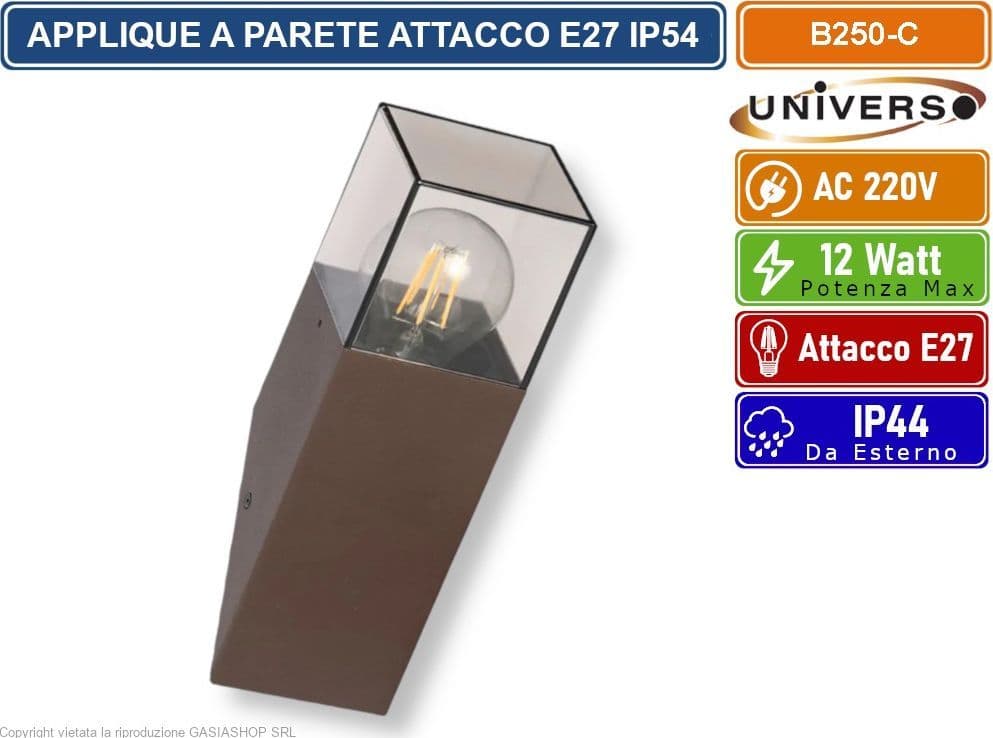 UNIVERSO B250-C APPLIQUE LAMPADA DA PARETE OBLIQUA CON PORTALAMPADA E27 DA ESTERNO IP44 ROSSO RUGGINE - 3