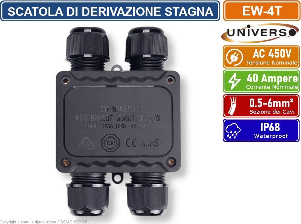 UNIVERSO EW-4T SCATOLA DI DERIVAZIONE STAGNA IMPERMEABILE IP68 CON 4 TERMINALI - 2