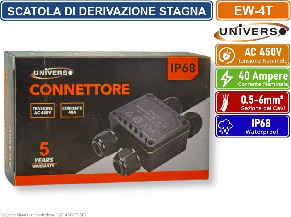 UNIVERSO EW-4T SCATOLA DI DERIVAZIONE STAGNA IMPERMEABILE IP68 CON 4 TERMINALI - 5