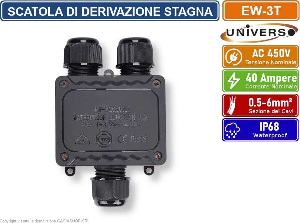 UNIVERSO EW-3T SCATOLA DI DERIVAZIONE STAGNA IMPERMEABILE IP68 CON 3 TERMINALI - 2