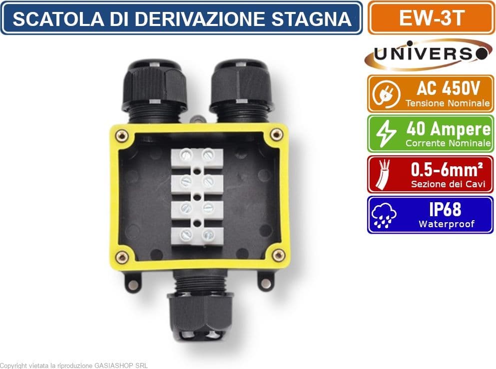 UNIVERSO EW-3T SCATOLA DI DERIVAZIONE STAGNA IMPERMEABILE IP68 CON 3 TERMINALI - 3