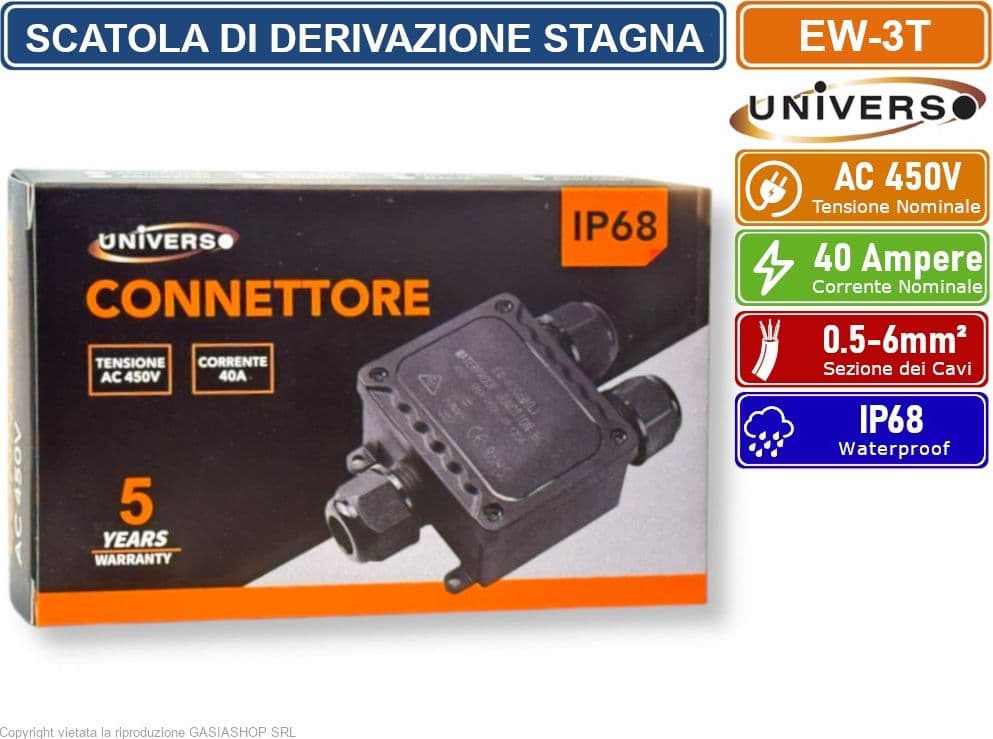 UNIVERSO EW-3T SCATOLA DI DERIVAZIONE STAGNA IMPERMEABILE IP68 CON 3 TERMINALI - 4