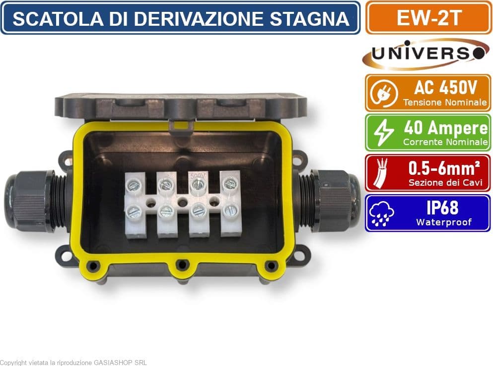 UNIVERSO EW-2T SCATOLA DI DERIVAZIONE STAGNA IMPERMEABILE IP68 CON 2 TERMINALI - 3