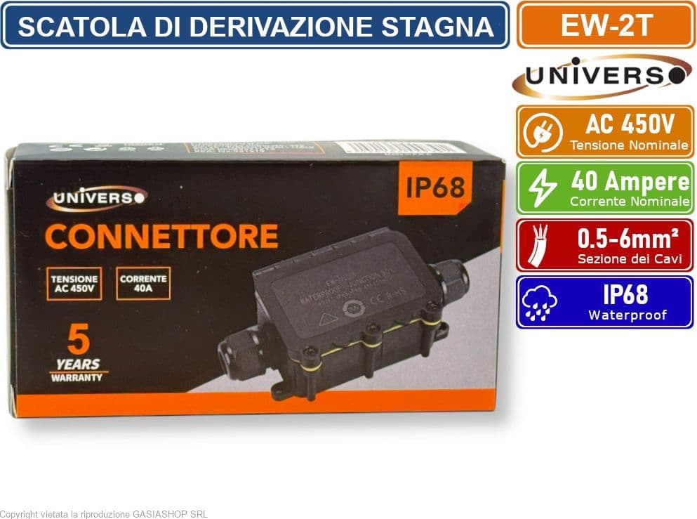 UNIVERSO EW-2T SCATOLA DI DERIVAZIONE STAGNA IMPERMEABILE IP68 CON 2 TERMINALI - 4