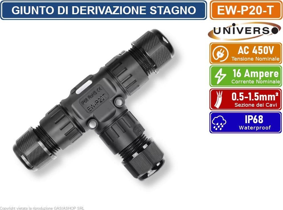 UNIVERSO EW-P20-T GIUNTO DI DERIVAZIONE STAGNO IMPERMEABILE A T IP68 CON 3 TERMINALI - 5