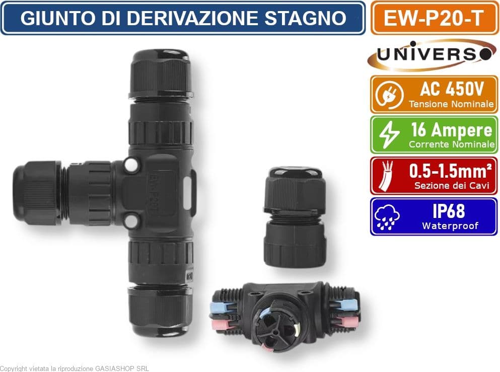 UNIVERSO EW-P20-T GIUNTO DI DERIVAZIONE STAGNO IMPERMEABILE A T IP68 CON 3 TERMINALI - 4