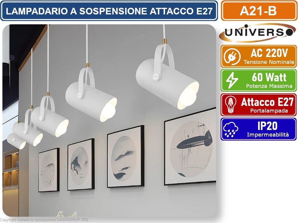 UNIVERSO A21-B LAMPADA A SOSPENSIONE BIANCA CON PARALUME ORIENTABILE CON ATTACCO E27 - 2
