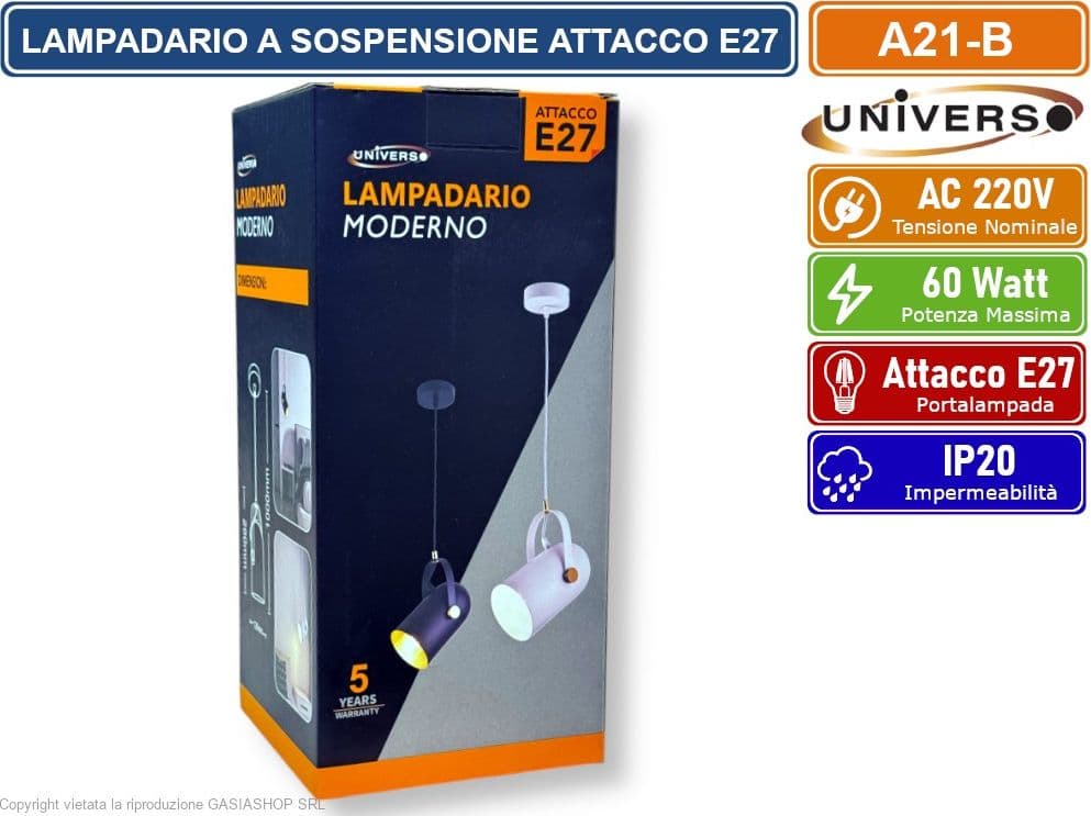 UNIVERSO A21-B LAMPADA A SOSPENSIONE BIANCA CON PARALUME ORIENTABILE CON ATTACCO E27 - 3