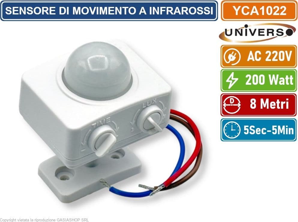 UNIVERSO YCA1022 SENSORE DI MOVIMENTO A INFRAROSSI  A PARETE/SOFFITTO 360° ILLUMINAZIONE AUTOMATICA IP20 - 2